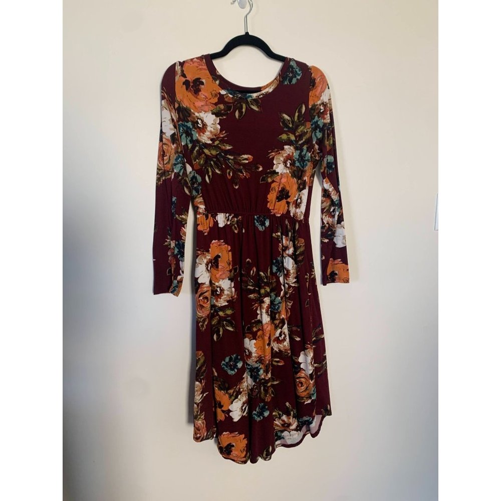 Burgundy Rose Floral Midi Dress - Women's Large - JesaKae